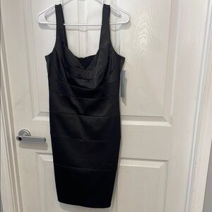 London Times Black Cowl Neck Sheath Dress